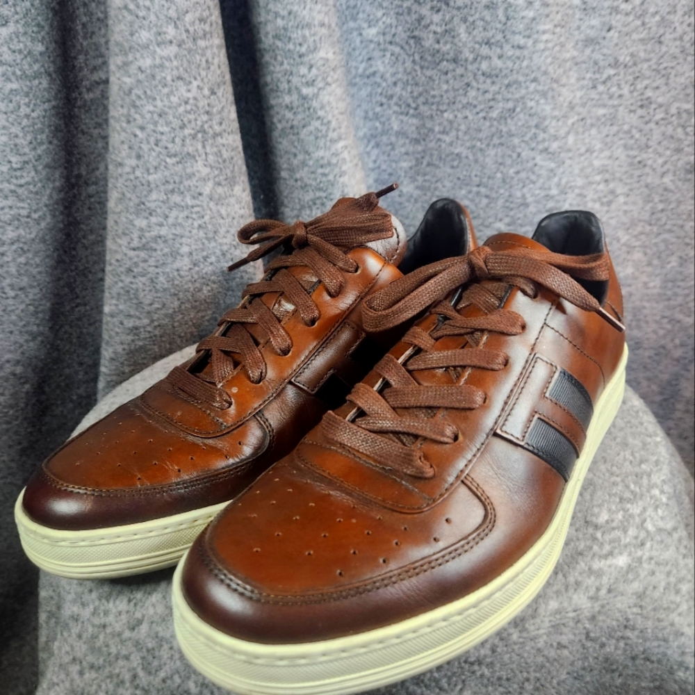 Tom Ford Brown Leather Sneakers, Size 10